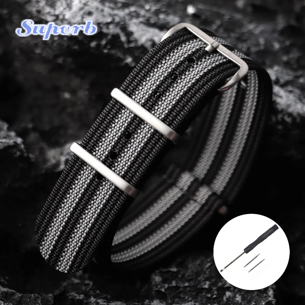 Neues geripptes Nylon-Uhrenarmband, Nylon-Uhrenarmband, 18 mm, 19 mm, 20 mm, 22 mm, Uhrenarmband-Zubehör für Militäruhrenarmbänder