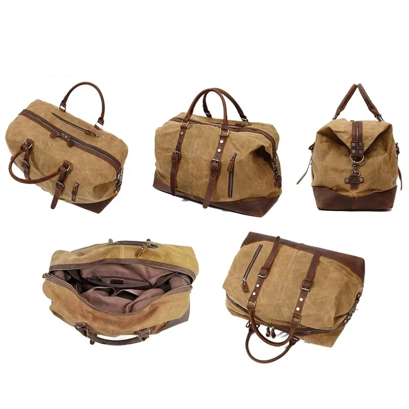 Bolsos de lona de cera al óleo para hombre y mujer, bolsa de viaje grande, impermeable, bolso de playa, bolso de equipaje colgante, bolso de hombro