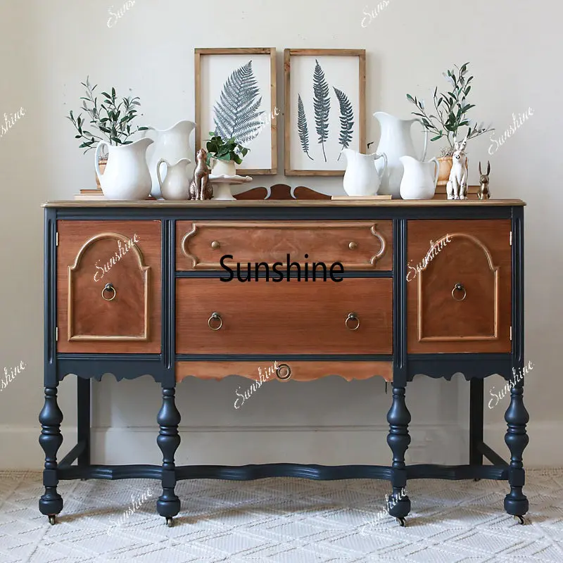 Medieval solid wood contrasting color porch cabinet entry foyer decoration living room