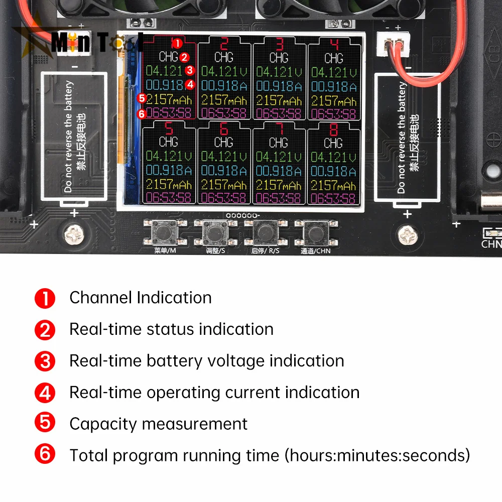 8 Channel 18650 Lithium Battery Capacity Tester Module MAh MWh Digital 18650 Battery Power Detector Tester Module Type-C