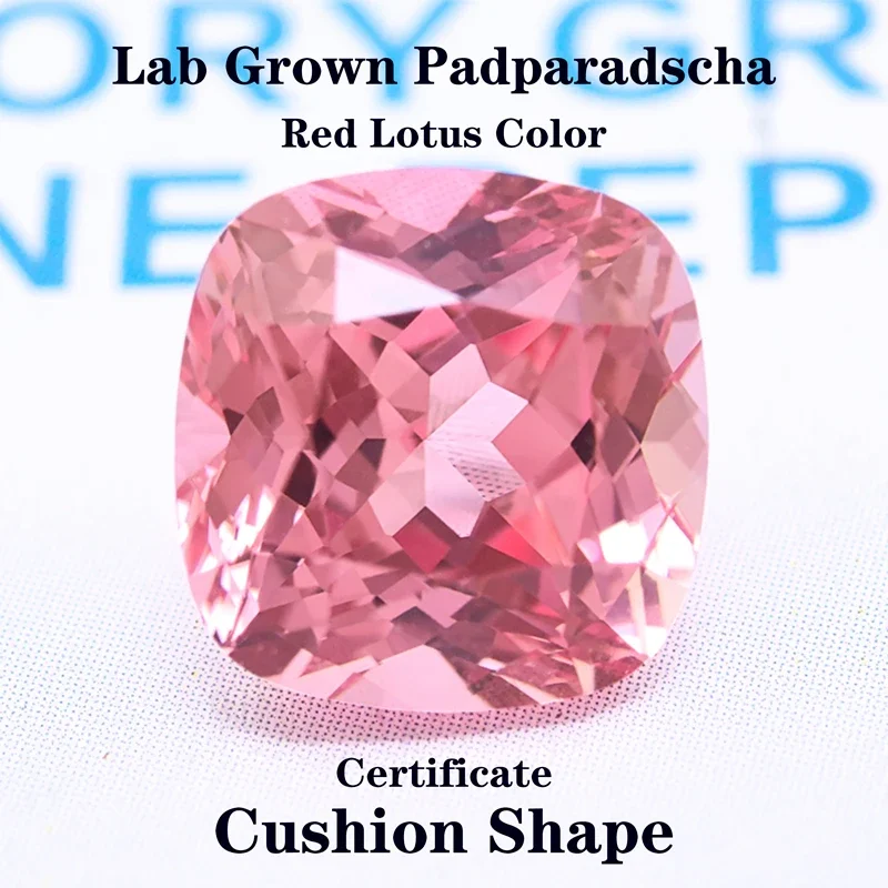 Padparadscha coltivato in laboratorio a forma di cuscino di loto rosso per ciondoli Creazione di gioielli Anello fai da te Collana Orecchini Certificato di materiali principali