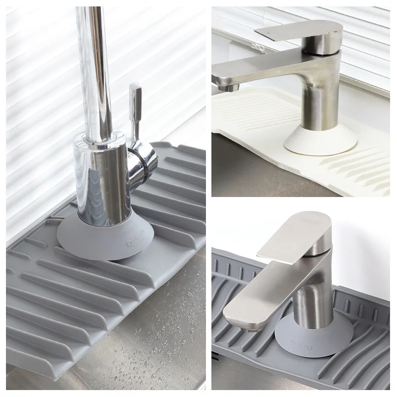 For Bathroom Kitchen Gadgets 1pc Silicone Faucet Absorbent Kitchen Mat Sink Splash Catcher Countertop Protector Mat Draining Pad