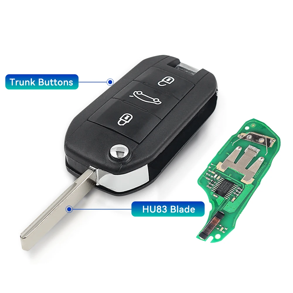 

ID46 pcf7941 чип автомобильный дистанционный ключ 3 кнопки брелок для Peugeot 208 2008 301 308 5008 508 Citroen C-Elysee C4-Cactus 433/434 МГц