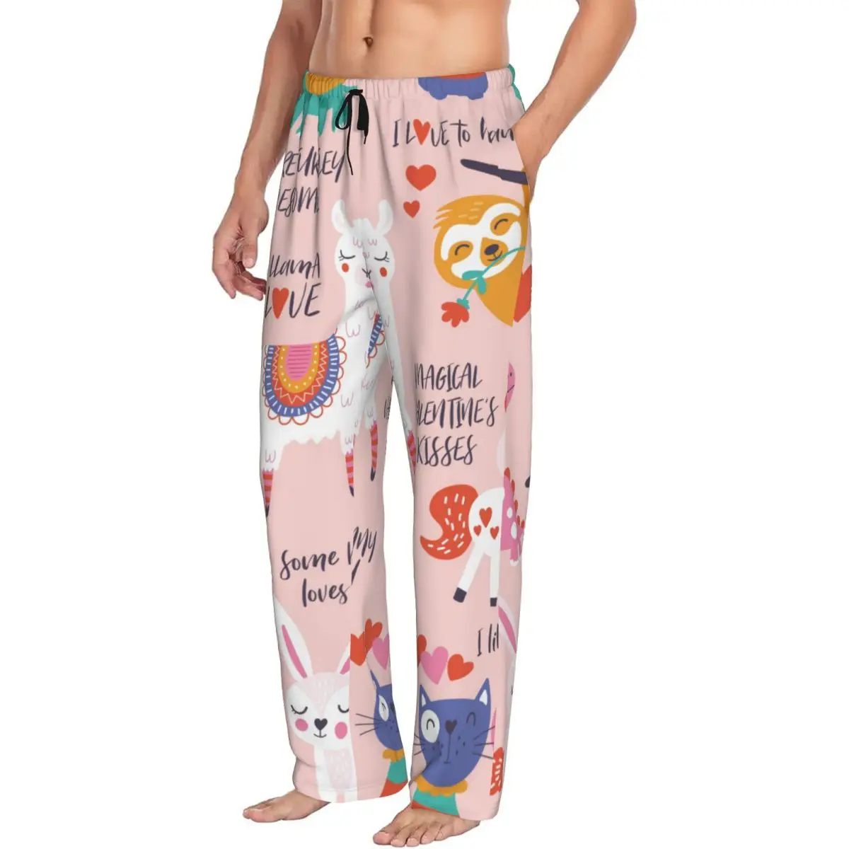 Valentine's Day With Cute Animals In Love Men Sleep Bottoms Male Lounge Trousers Men's Pajama Pants