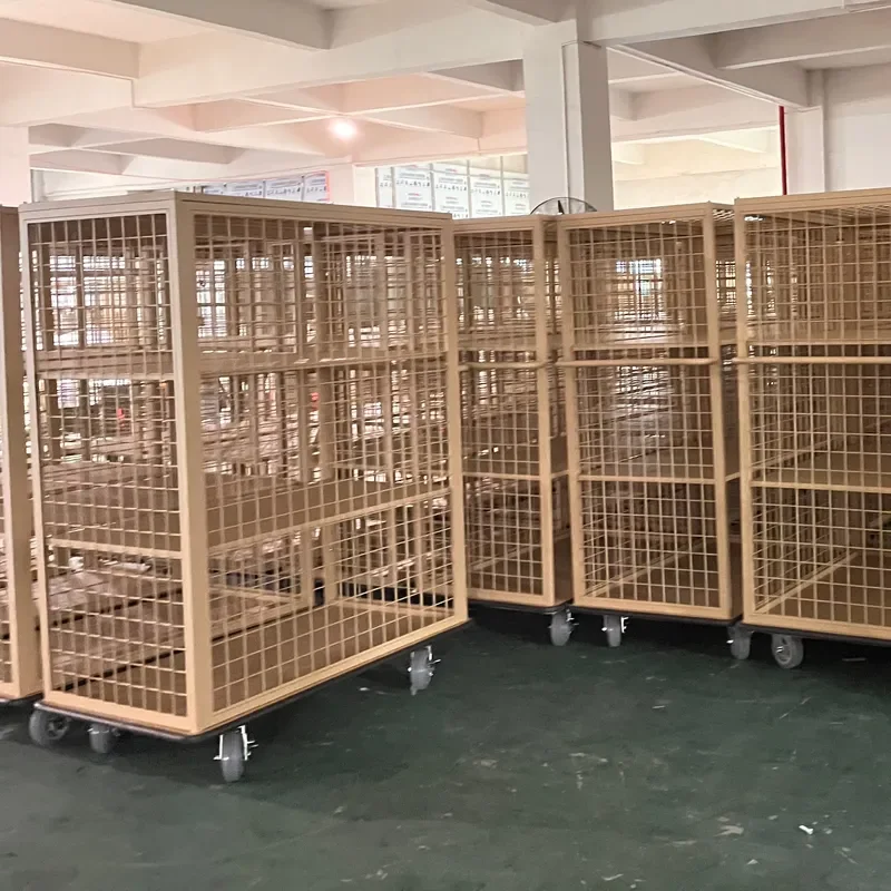 Steel Coating Laundry Cage For Hotel Restaurant Heavy Duty Rolling Cart Commercial Supplies