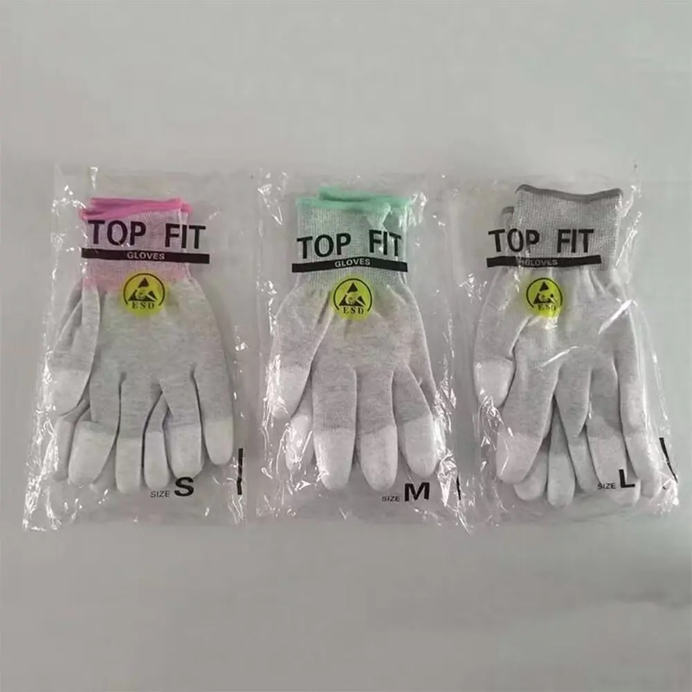 White Anti-static Gloves Nylon-Carbon PU Finger Coating Working Gloves Palm Coating Dust-proof Safety Work Gloves Electronic