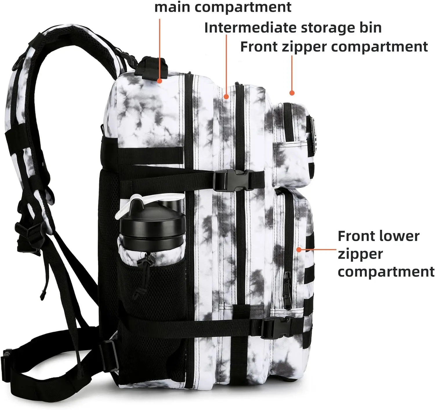 45L Hiking Backpack 3P Bag with Water Bottle Pocket Outdoor Hiking Pack Waterproof Climbing Rucksack Camping Trekking Mochila