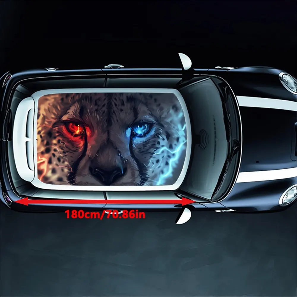 Lightning Leopard with Red Blue Eye Car Roof Sticker Wrap Racing SUV Auto Accessories Packaging PVC Car Hood Graphic Decal Decor