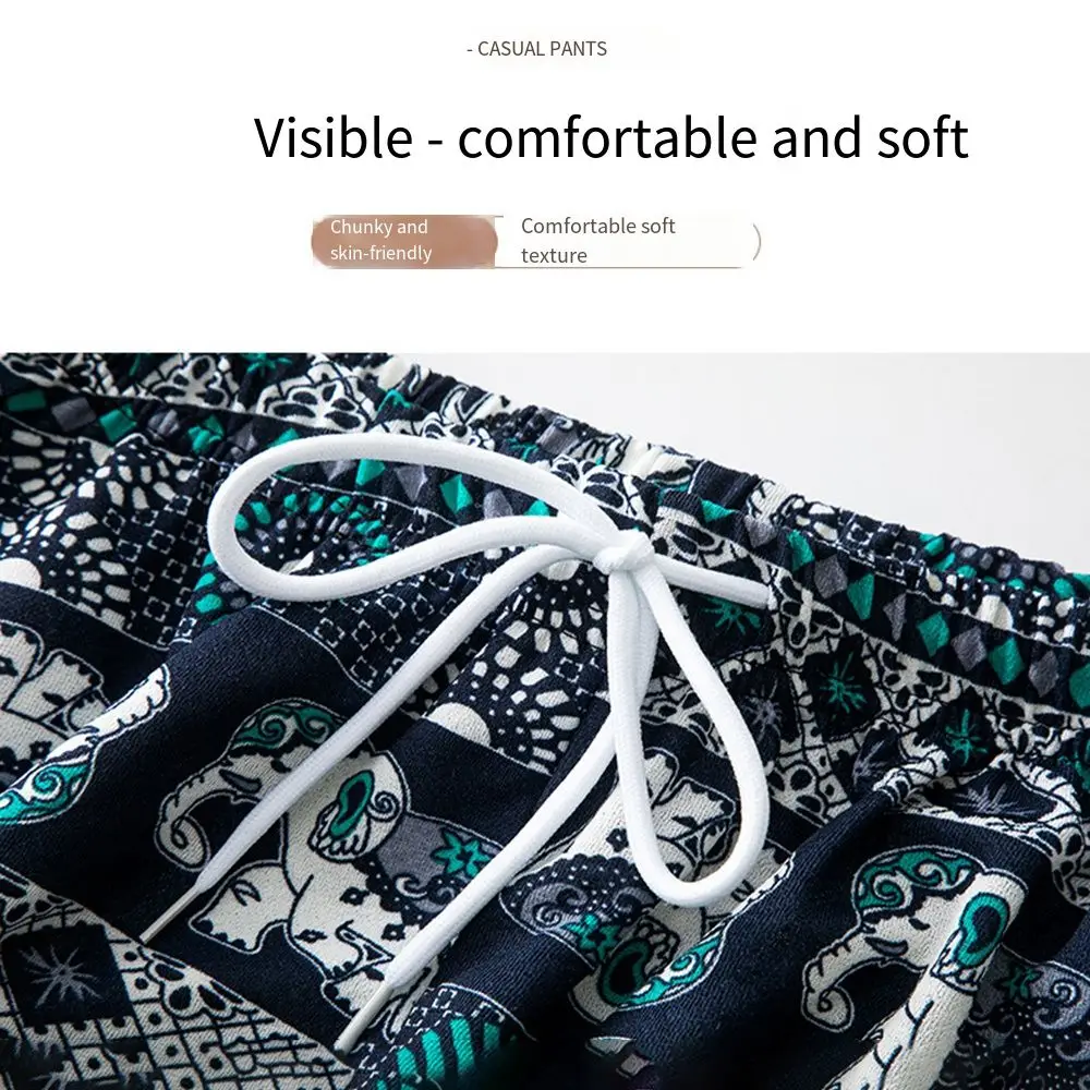 الملونة التايلاندية الفيل السراويل المطبوعة مريح بوهو نمط بنطال ذو قصة أرجل واسعة للنساء عالية الخصر عادية المرأة سراويلي حريمي مهرجان #3