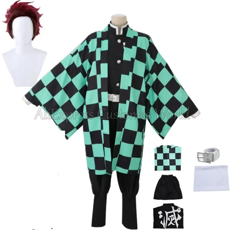 Anime Demon Tanjirou Kamado Cosplay Costume Slayer Kimetsu Uniform No Yaiba for Adult Kid Men Kimono Halloween Party Masquerade