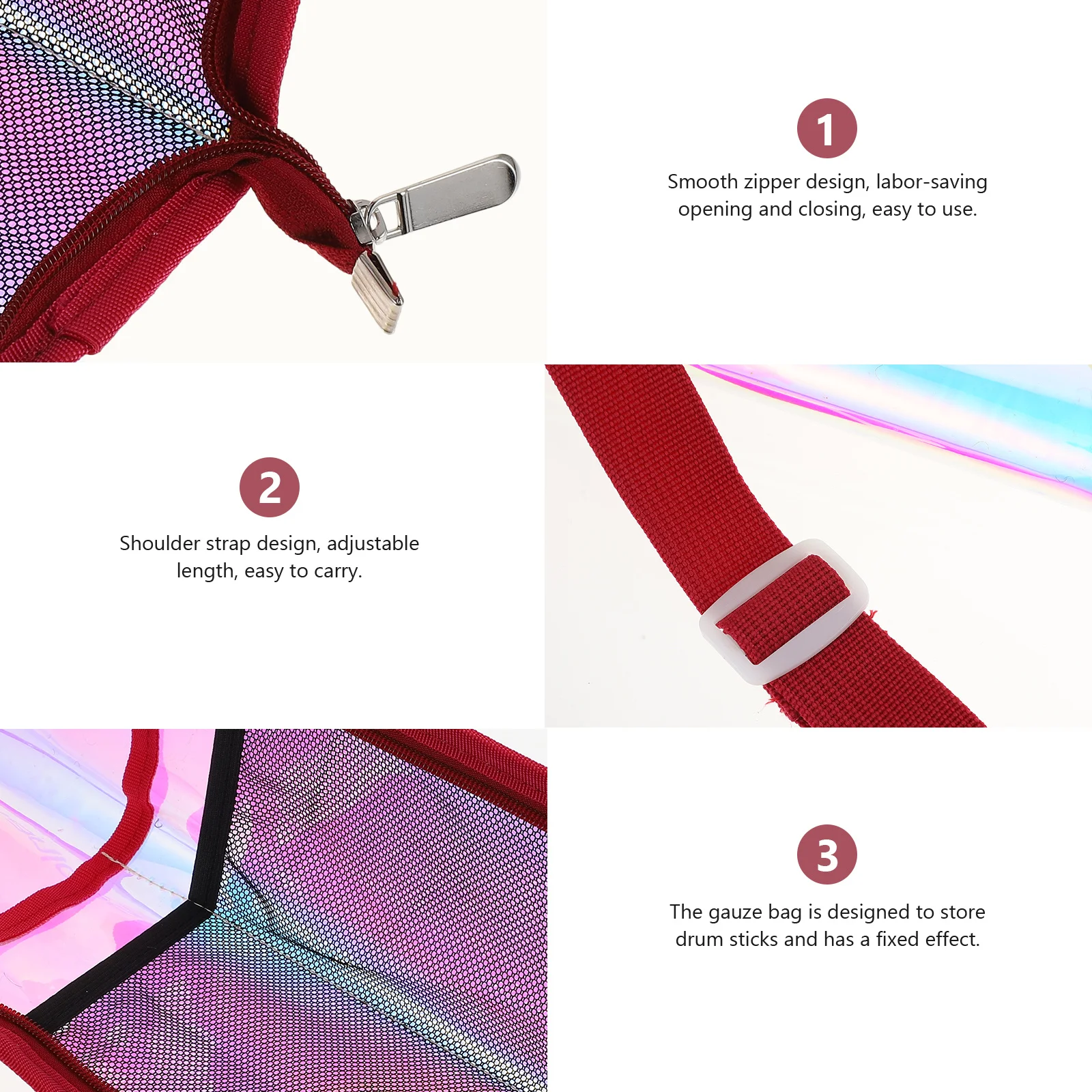 

Drumstick Storage Bag Durable PVC Creative Red Simple Useful Holder Long Life Perfect Details Drum Accessories