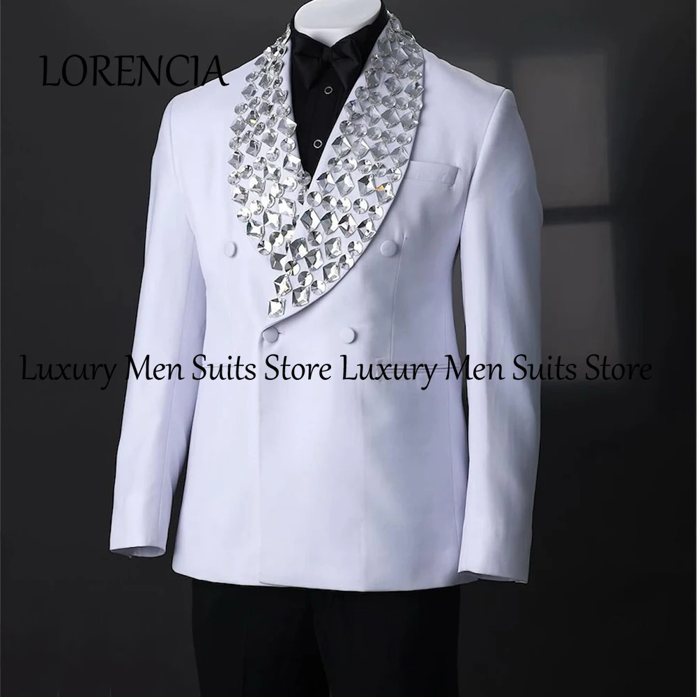 

Sparkly Rhinestone Suits for Male 2 Pieces Double Breasted Wedding Party Outfits Customized Blazer Pants trajes para hombre