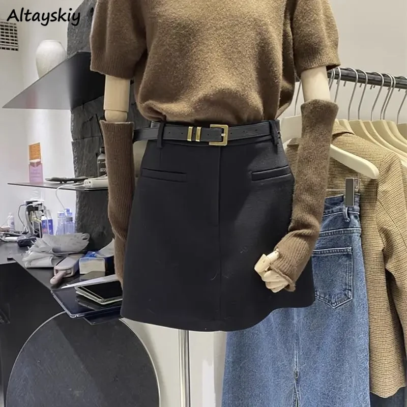

Black Skirts Mini Women Vintage with Belt Korean Fashion Elegant Ladies High Waist A-line Temper Slim Casual Юбка Женская Simply