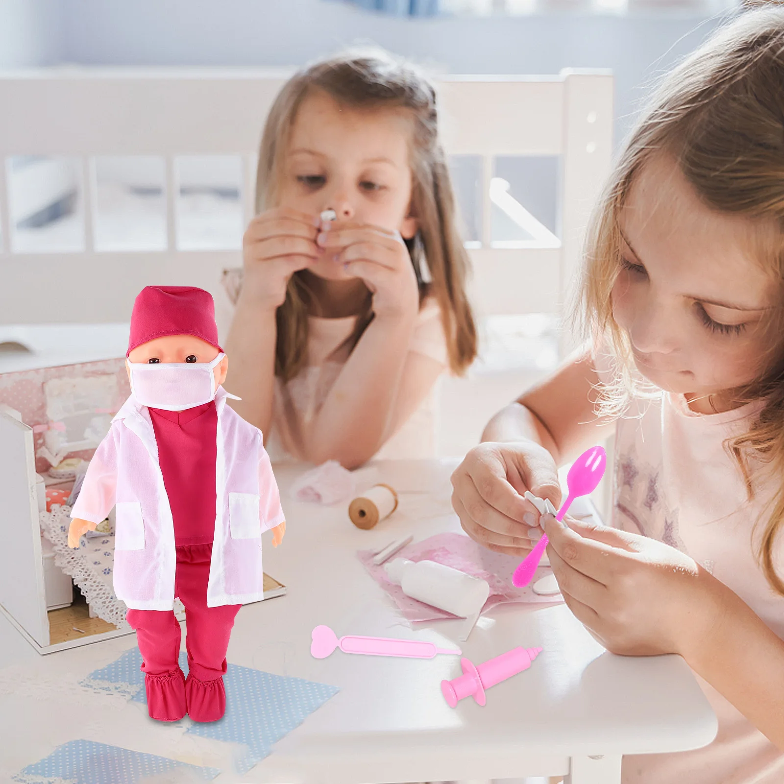 

1Set 18-Inch Dress-Up Outfit: Doctor Theme Pretend Play Clothing with Realistic Instruments Mini Coat for Imaginative Role-Play