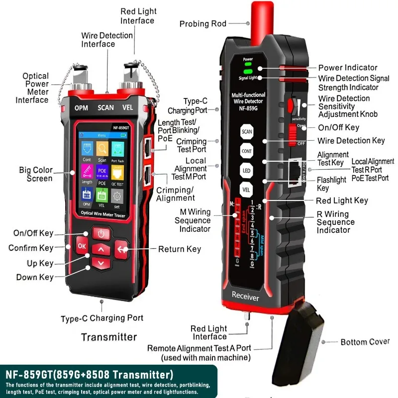 Network Cable Tester Optical Power Meter NCV PoE Detector, Wire Tracer for RJ45 RJ11 CAT3‑CAT6 Fiber Telephone Line NF‑859GT view 2