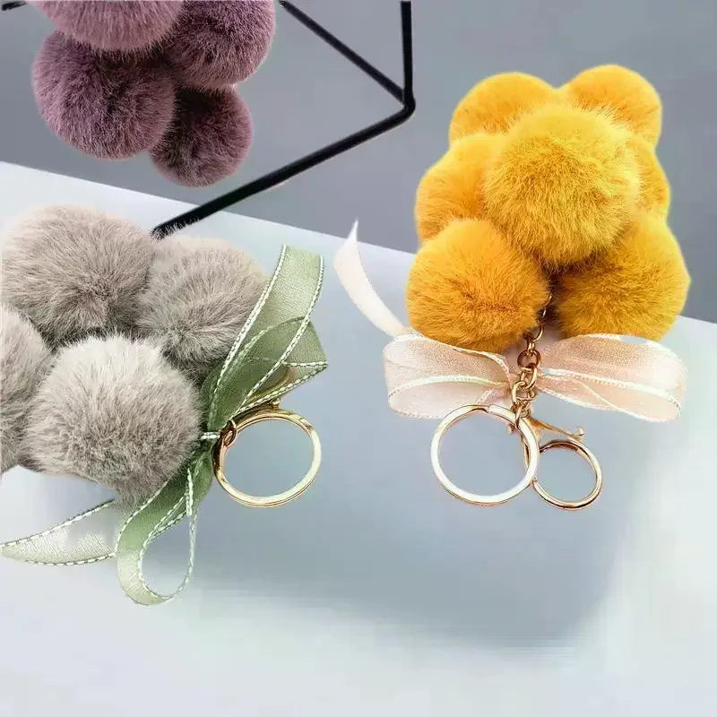 Uroczy, kreatywny breloczek do kluczy w kształcie pomarańczy, z koronką, kokardką, futrzanym pomponem, pluszowa zabawka, zawieszka do torby, ozdoba do plecaka, brelok do kluczyków samochodowych, prezent na Nowy Rok.