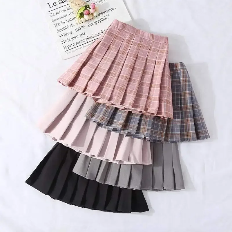 2024 Girls Skirts Autumn Vintage Pleated  3 4 6 8 10 12 14 Yrs Spring Kids Skirt Plaid Skirts School Teens Girl Children Clothin