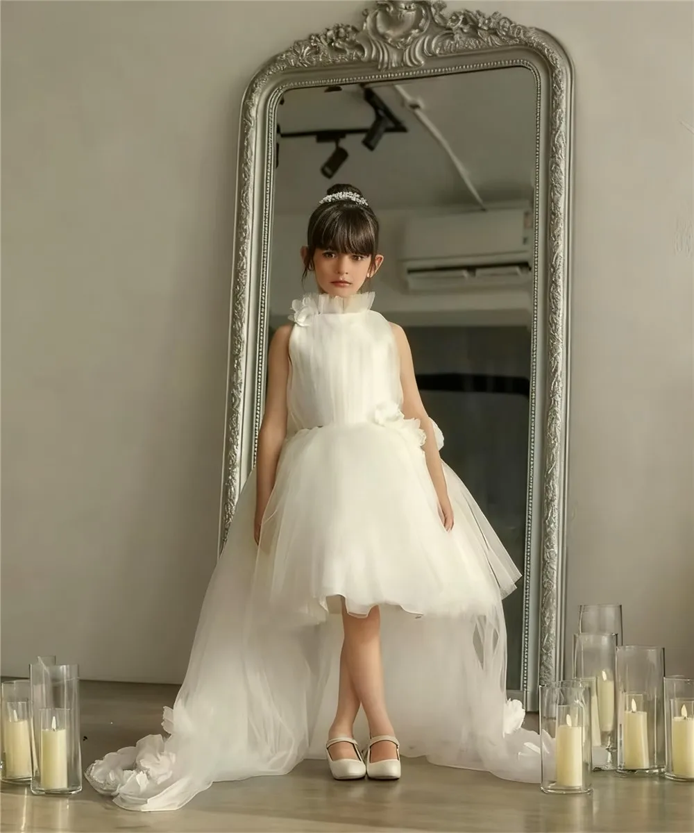 

Customized Elegant Flower Girl Wedding Dress Sleeveless Appliques Flowers Child First Communion Christmas Birthday Party Gown