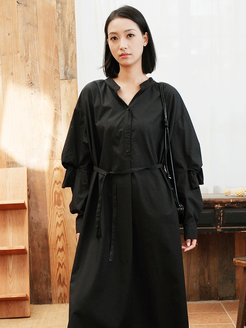 

Bukhara Original Women's Long Sve Casual irt Waist Cinched Faion Dr Korean Sle Loose Fit Cotton Blend Windbreaker