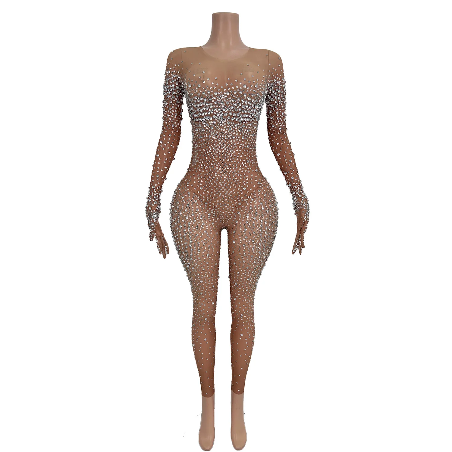 Sexy Diamond Shiny Stretch Tight Women Jumpsuit Fashion Party Bar Nightclub DJ Bodysuit Female Singer Stage Performance Clothing