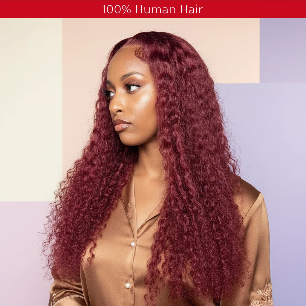 

30-дюймовые вьющиеся бордовые парики Глубокая волна Фронтальный парик 13x6 13x4 HD Прозрачные парики фронта шнурка Человеческие волосы Предварительно выщипанные 99j Красный цвет