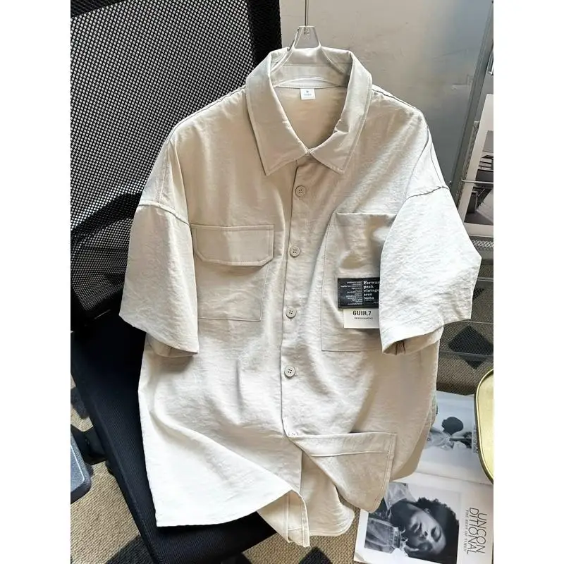 

Мужская рабочая рубашка оверсайз с коротким рукавом, простая летняя винтажная модная гавайская рубашка, тонкая повседневная верхняя одежда приталенного кроя