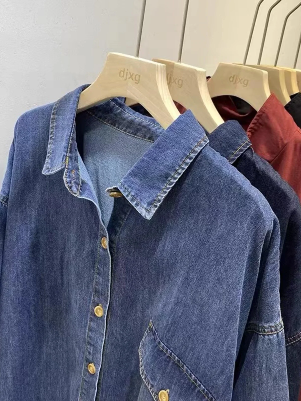 Retro japonês sle longo gola sve denim dr feminino maxi irt casaco tamanho grande botão detalhe solto ajuste