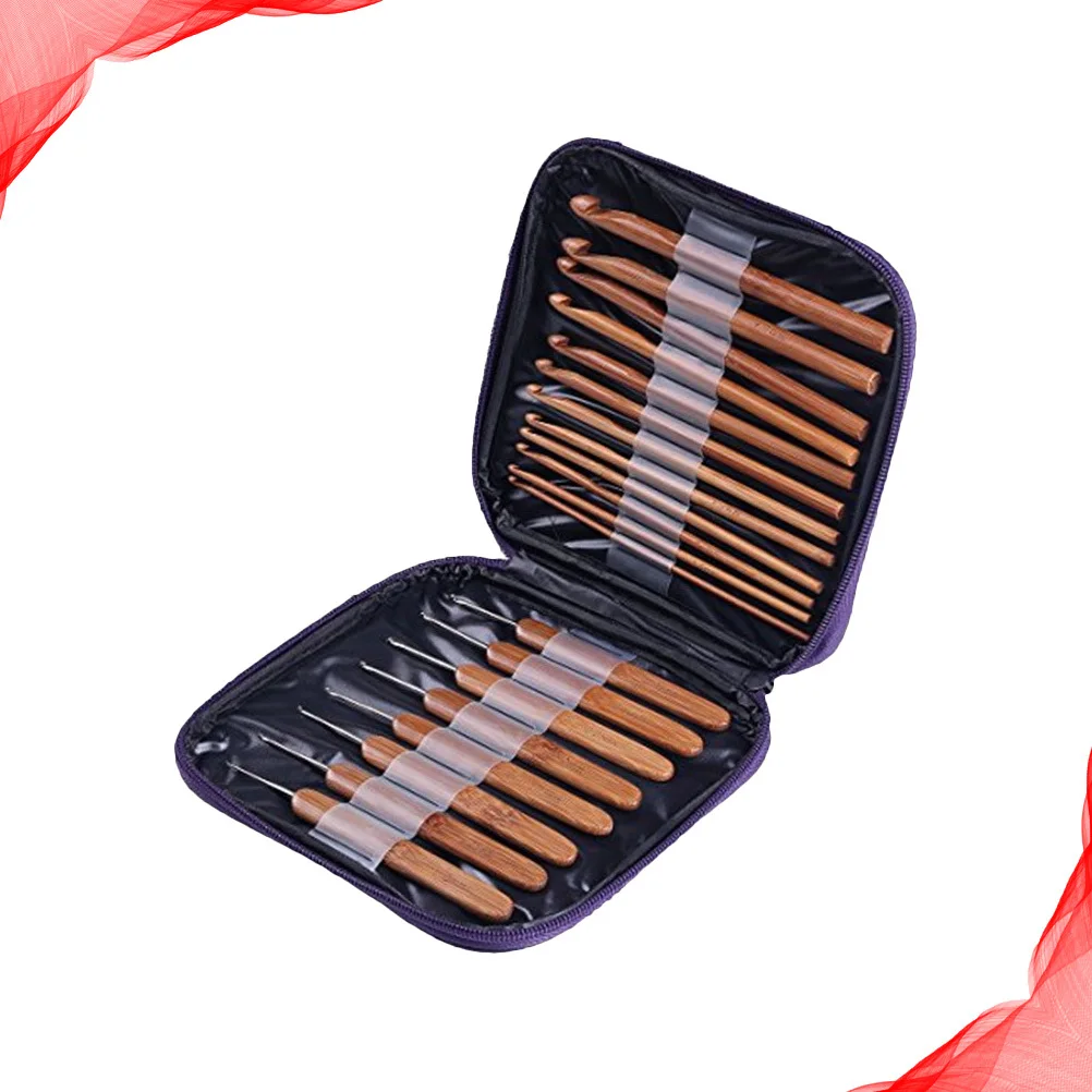 

Bamboo Wood Crochet Hooks Weaving Supplies Lightweight Knitting Tools Purple Color Non Slip Handles For Beginners Experienced