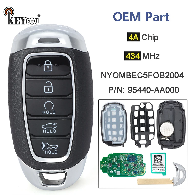 

KEYECU 434MHz 4A Chip P/N: 95440-AA000 FCC ID: NYOMBEC5FOB2004 OEM Parts Remote Key Fob for Hyundai Elantra 2021 2022