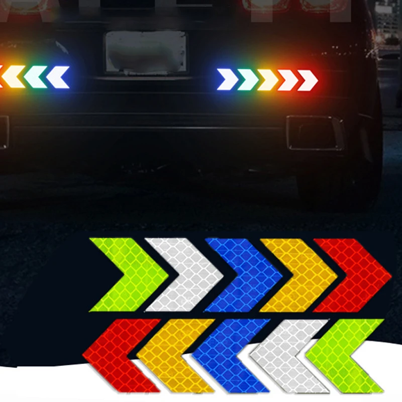 12 Pcs/Set Reflective Arrow Sign Tape Warning Safety Sticker for Car Bumper Trunk Reflector Hazard Tape Motorcycle Accessories