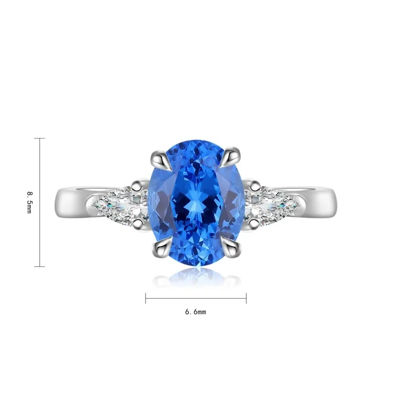 Anster Lab Made Diamonds Ring in S925 Sterling Silver with Oval Cut Cobalt Spinel for Women Fashion Jewelry Gift Luxury Engageme