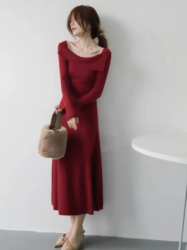 Feminino vestido de malha bodycon manga cheia chique e elegante muito quente roupas elásticas praia um ombro vestidos de crochê feminino