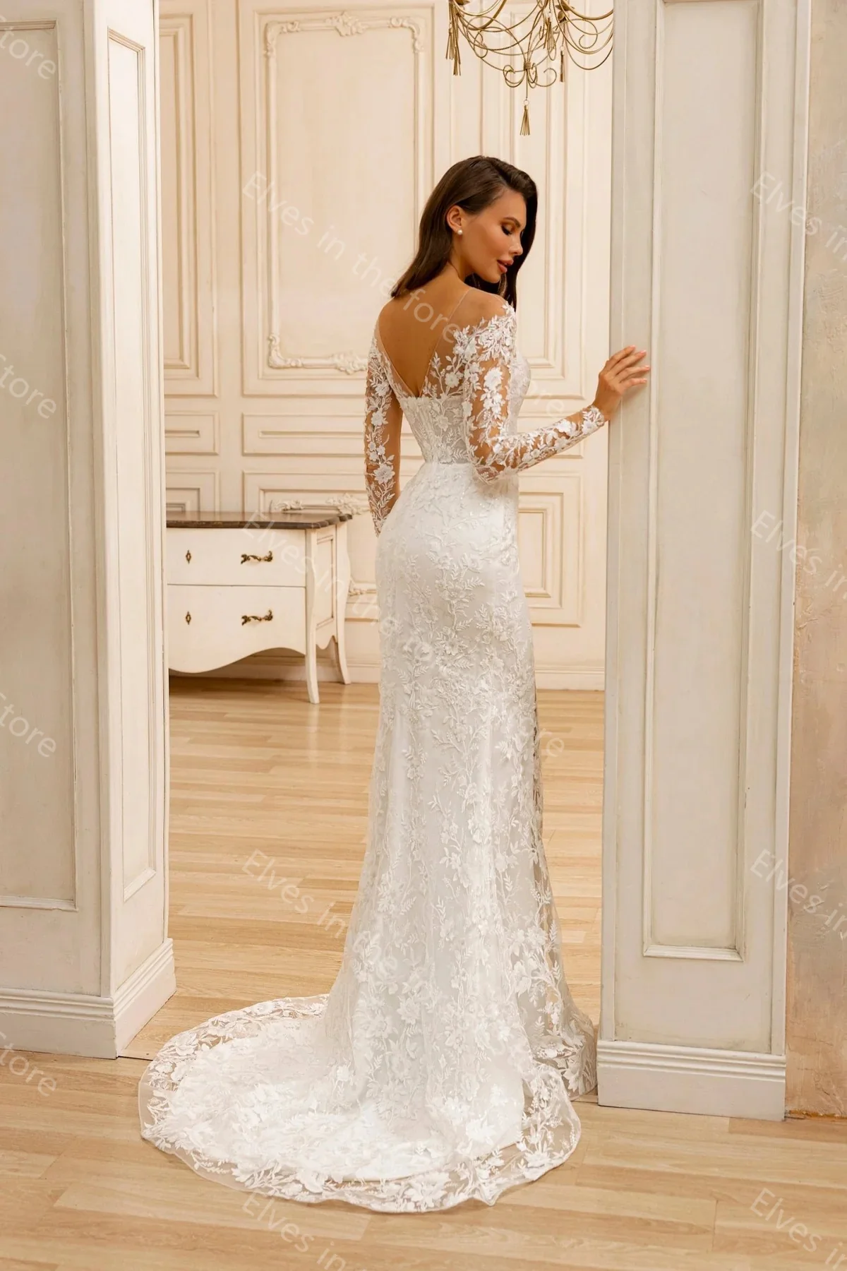 Luxury Mermaid Wedding Dresses Charming Lace Appliques Bridal Gowns Long Sleeves Glitter Sequins Customized Vestidos De Mariee