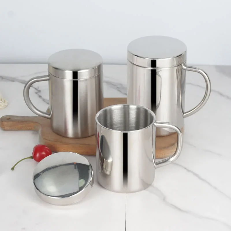 

Double Wall Stainless Steel Coffee Mug with lid Portable Cup Travel Tumbler Jug Milk Tea Cups Office Water Mugs