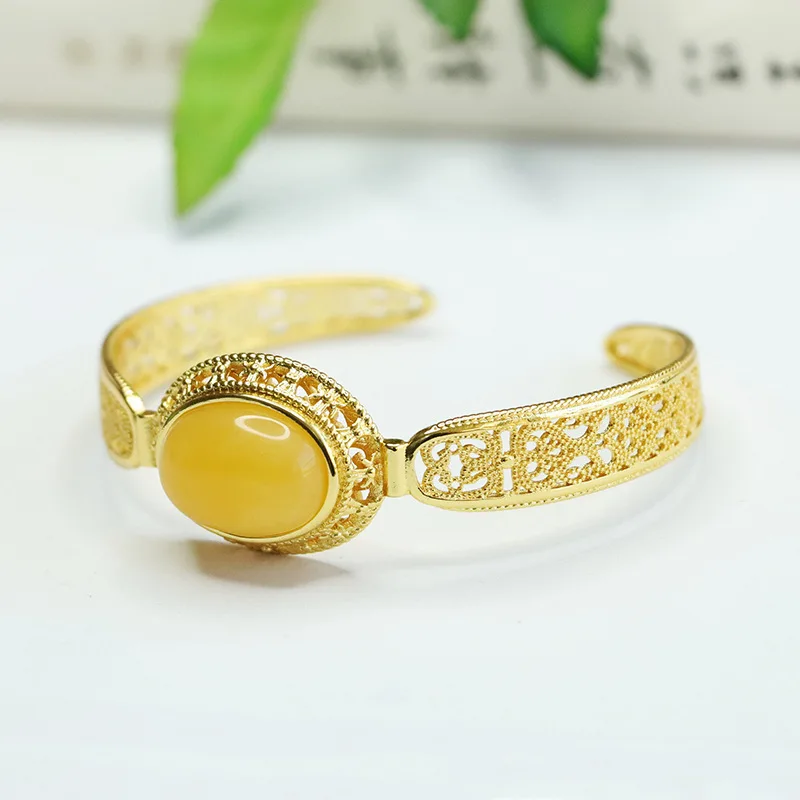 

Natural Beeswax Bracelet Yellow Honey Amber Bracelet Ethnic Style Jewelry
