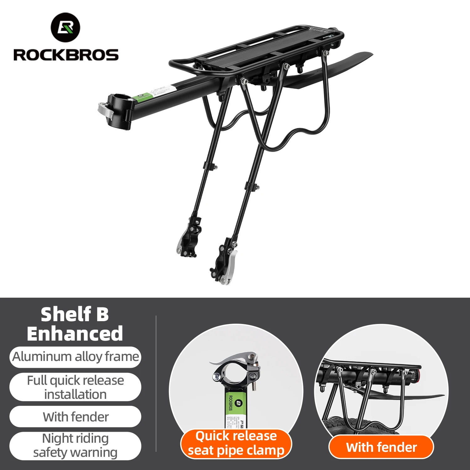 ROCKBROS Fahrradträger Aluminiumlegierung MTB Fahrradträger Halter Gepäckträger Kofferraum Abnehmbarer Fahrrad-Heckregalhalter