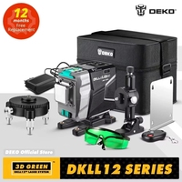 DEKO 12 Line 3D Green Laser Level, High Precision Auto Level, Horizontal and Vertical Crosshairs 520nm (DKLL12tdP02 Series)