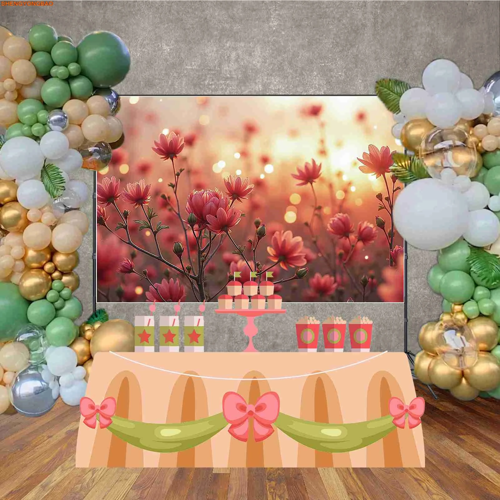 Flower Field Background Photography Enchanted Garden Spring Tree Photocall Backdrop Children Studio Photocall Supplies