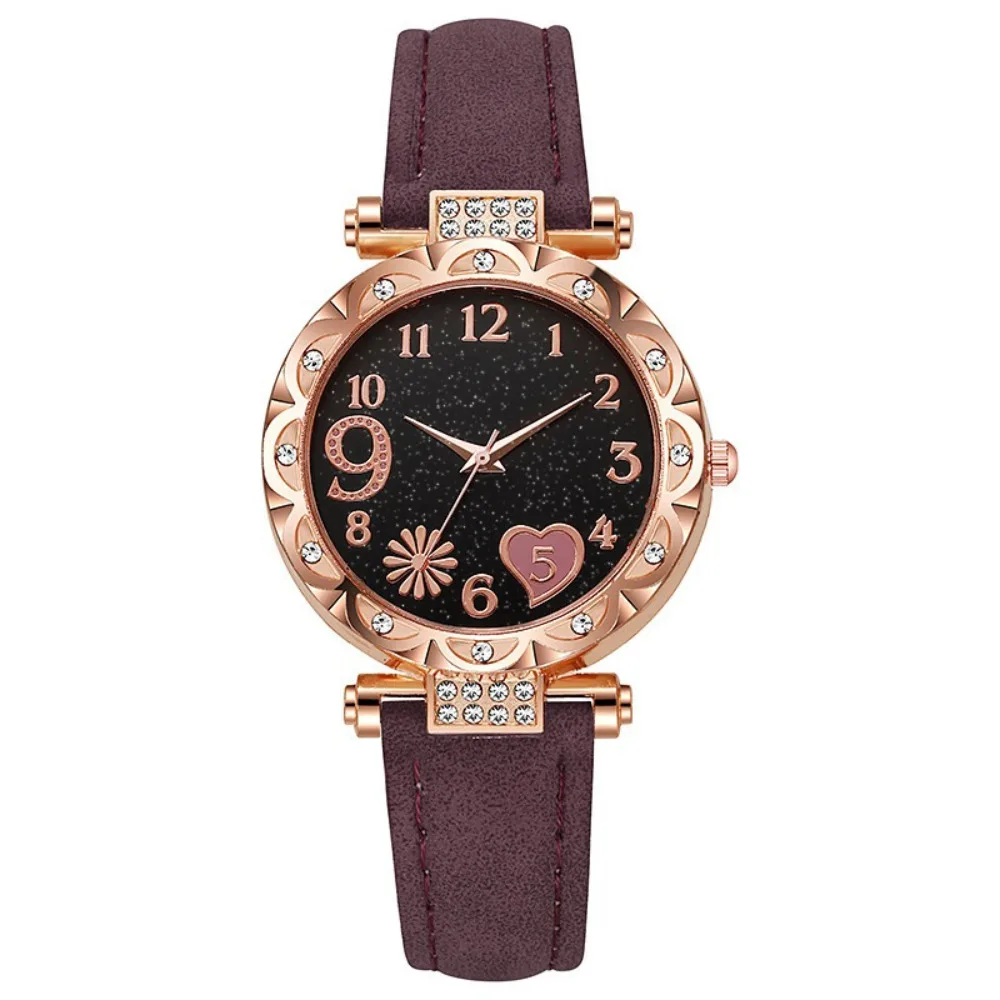 Elegant Leather Band Women's Watch Rhinestone Fresh Design Quartz Watch Ladies Watch Fashion Accessories
