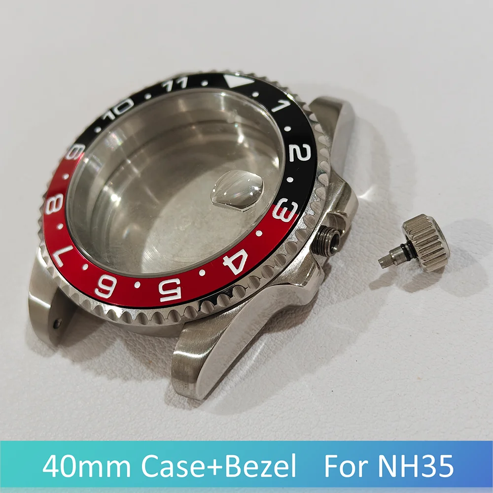Per NH35 Cassa 40MM Vetro zaffiro piatto Acciaio inossidabile 316L Fondo sigillato Orologio automatico Materiale metallico Accessori per orologi