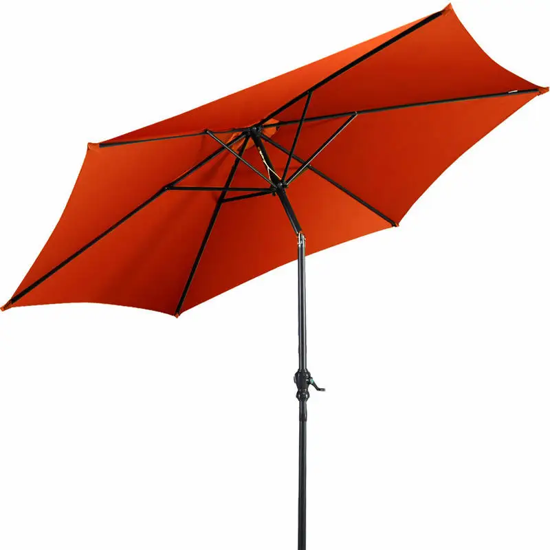 9 ft Patio Umbrella, Outdoor Market Table Umbrella with Crank Lift, Round Canopy for Garden Deck Poolside Patio Table, Orange