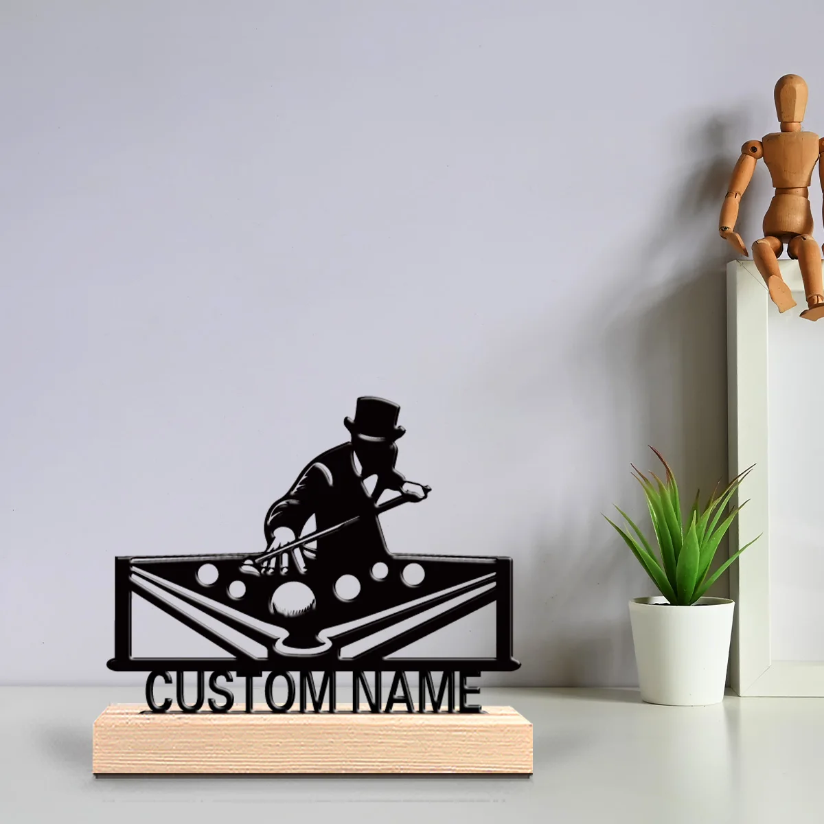 1pc Fashion Personalized Custom Billiards Metal Statues Handcrafted Tabletop Sculpture with Wooden Base Ideal for Home Office