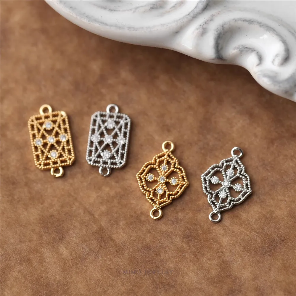 

1PCS DIY Handmade Accessory with A Copper-plated Real Gold, Hollowed-out Lace Pattern and Zircon Double Pendant