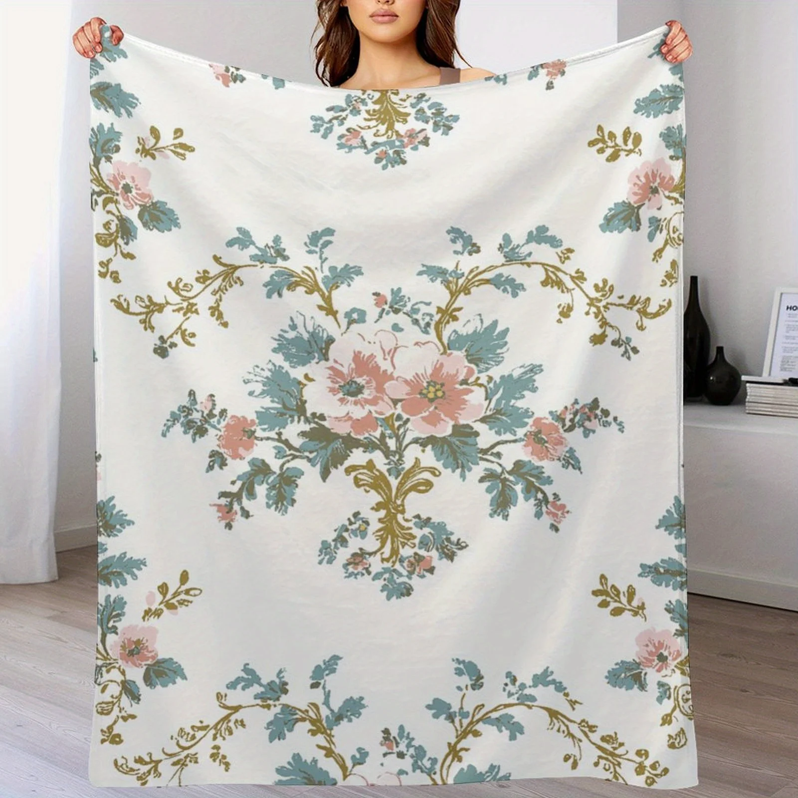 

1pc Boho Floral Striped Flannel Blanket Oversized Soft Warm Throw Blanket Multi Purpose Home Decor Gift for Her All Seasons