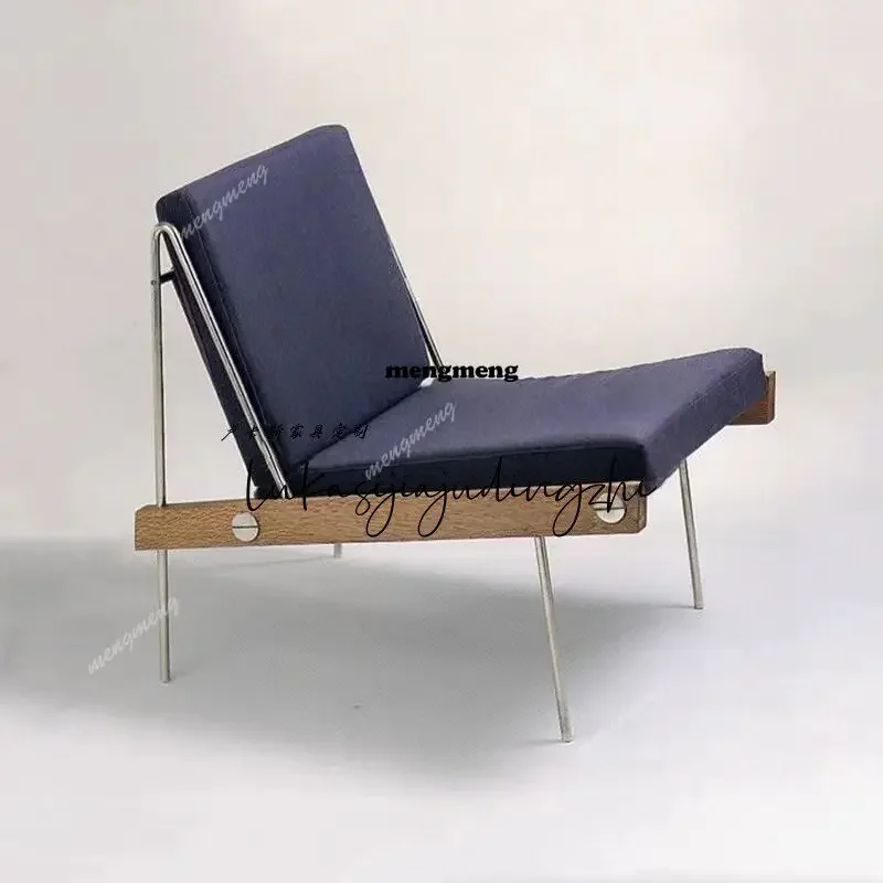 A4567 Nordic style minimalist metal solid wood sofa chair designer leather backrest single chair hotel club lounge chair