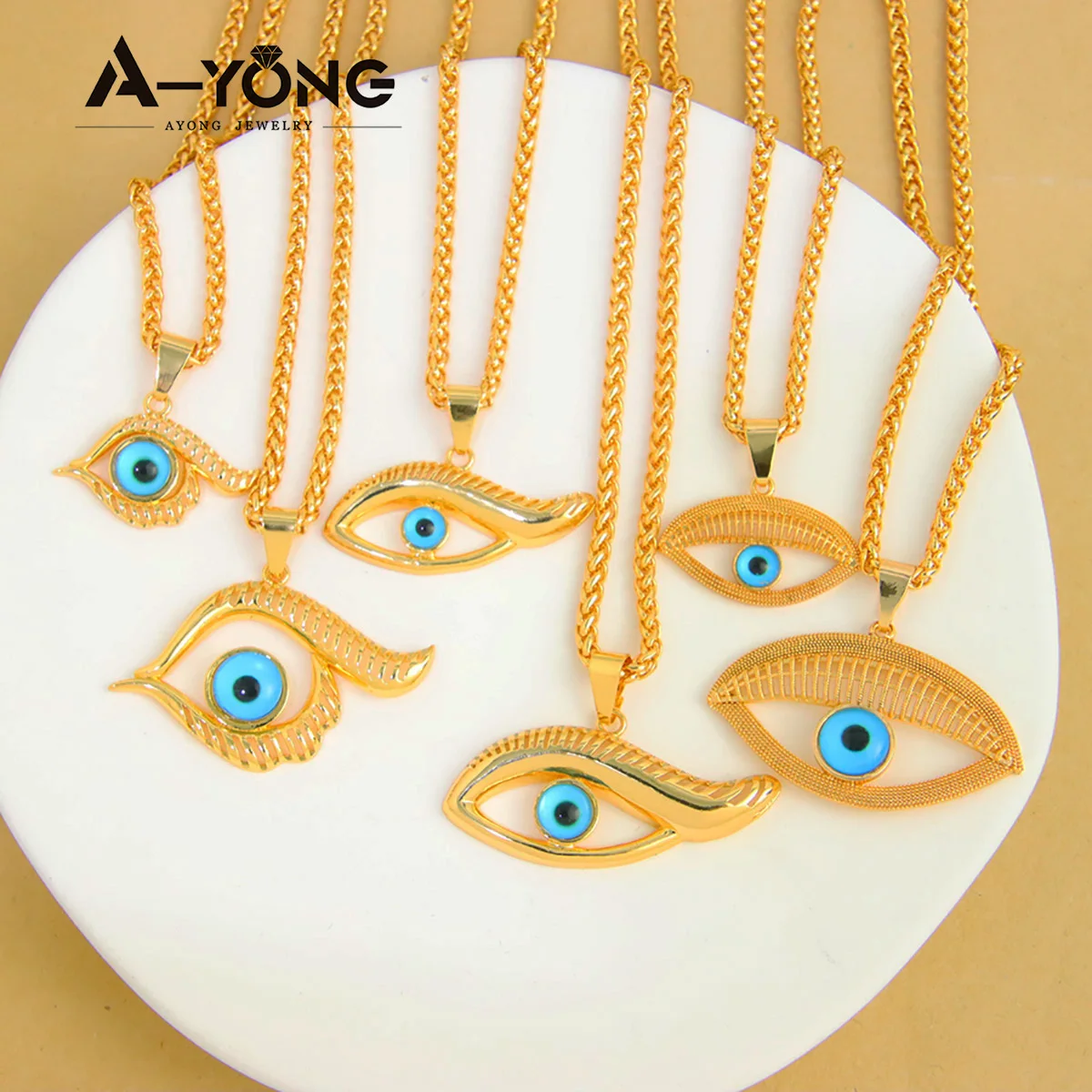 Arabische Mode Quasten-Anhänger 21k Vergoldete Zirkonia-Augen Hip-Hop Halskette Anhänger Dubai Damen Event Party Schmuck Geschenke – Detail 6