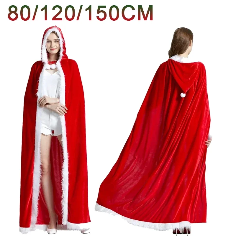 Weihnachtsschal Umhang mit Kapuze, Weihnachtsmann-Kostüm, Weihnachts-Performance-Kostüm, rot mit Hut, Cosplay-Kostüm, warmer Wintermantel