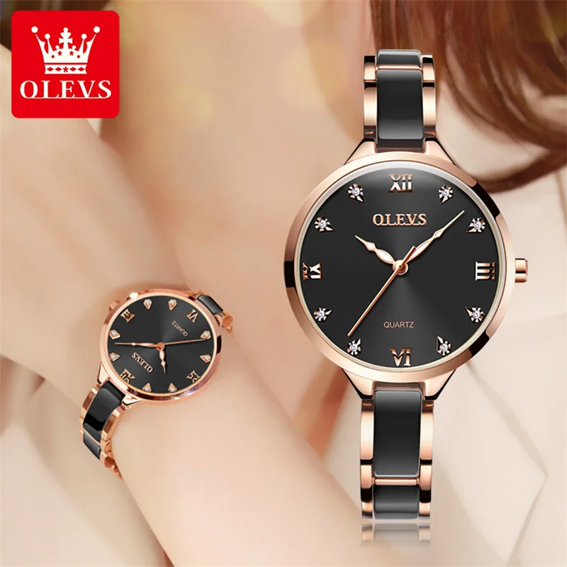 Reloj Mujer OLEVS Ladies Wrist Watches Crystal Watches Women White Ceramics Rose Gold Watch Dress Montre Femme New