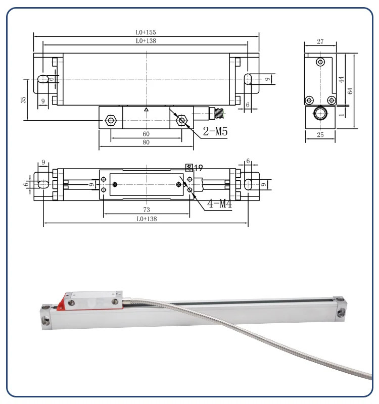 Imagem -02 - Escala Linearglass de Alta Precisão Régua Grating Deslocamento do Sensor Encoder Db9 Ttl 5um 0005 mm 501100 mm