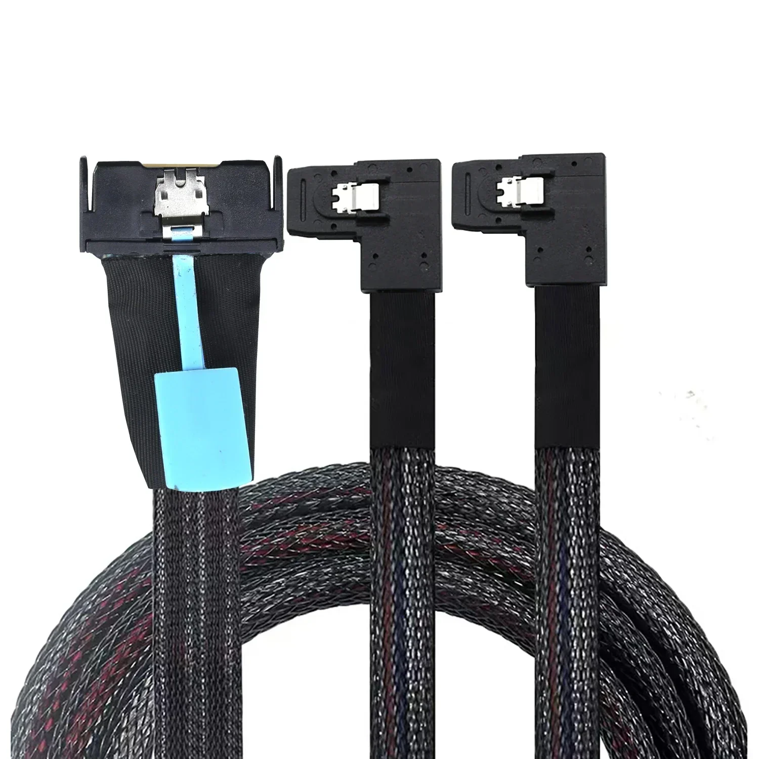 PCI-E 5.0 MCIO 8X 74Pin to 2X 36Pin Mini SAS SFF-8087 left angle Extension Data and Cord Cable